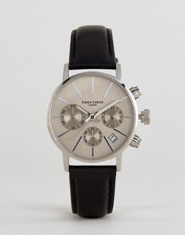 Simon Carter Lt001 Chronograph Leather Watch In Black - Black