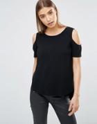 Ax Paris Cut Out Shoulder Dipped Hem Top - Black
