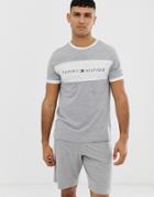 Tommy Hilfiger Crew Neck Lounge T-shirt With Contrast Chest Panel And Logo In Gray-grey