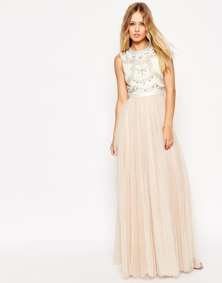 Needle & Thread Embellished Lace Bodice Evening Dress - Cream
