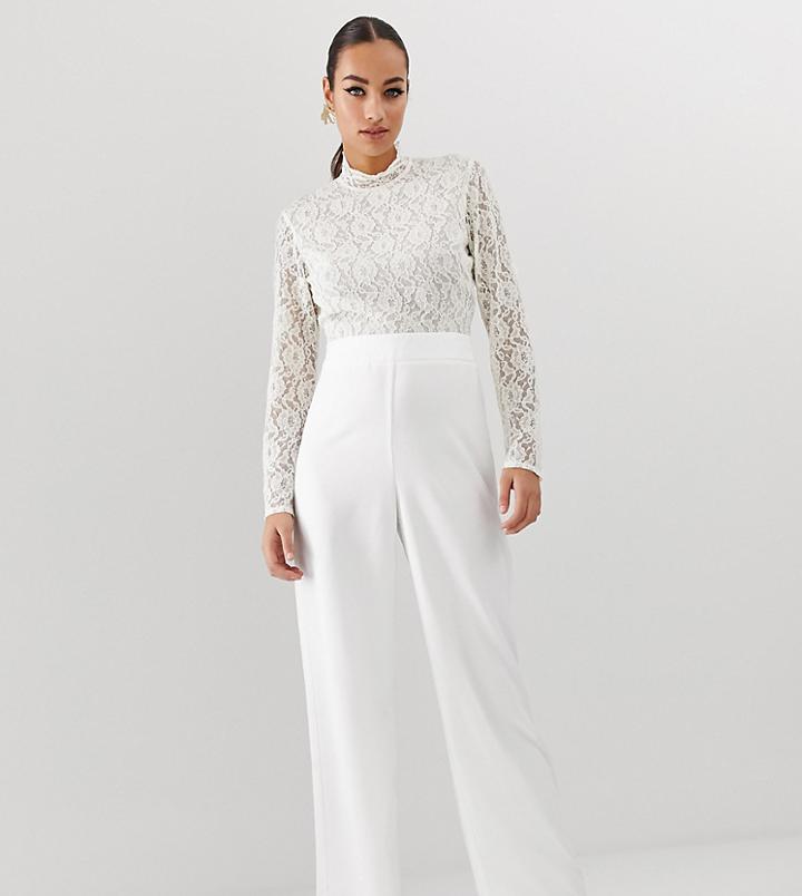 Missguided Belted Jumpsuit With Lace Top In White - White