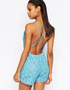 City Goddess Lace Romper With Strappy Back - Blue