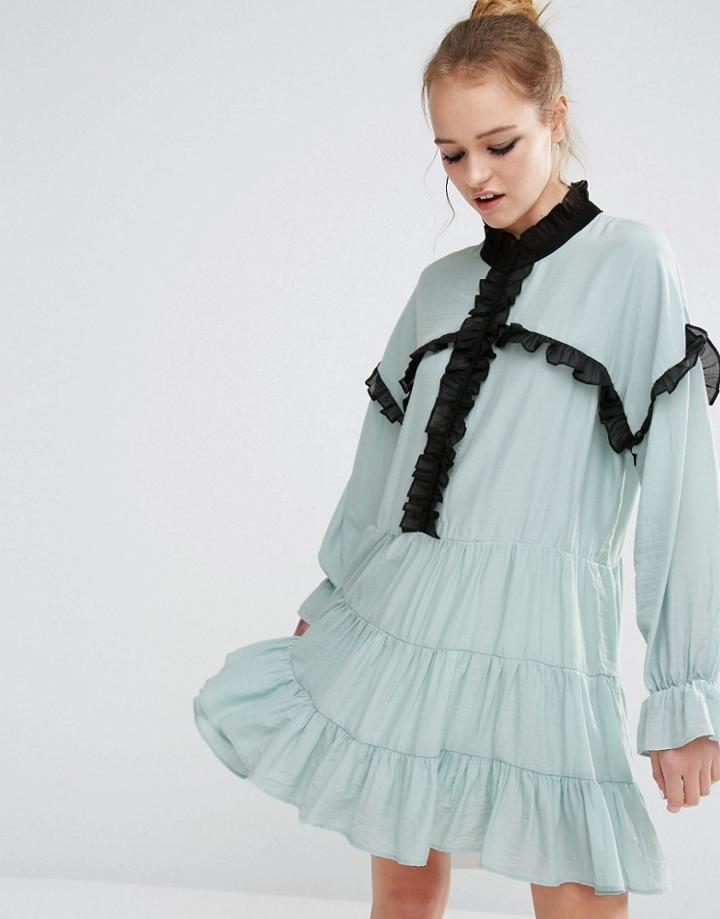 Sister Jane Ruffle Detail Smock Dress - Blue