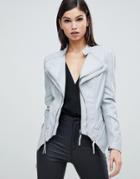 Forever Unique Zip Detail Faux Leather Jacket - Gray