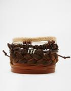 Asos Leather Bracelet Pack In Brown - Brown