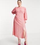 Nobody's Child Plus Ruched Sleeve Frill Maxi Dress In Pink Squiggle Print