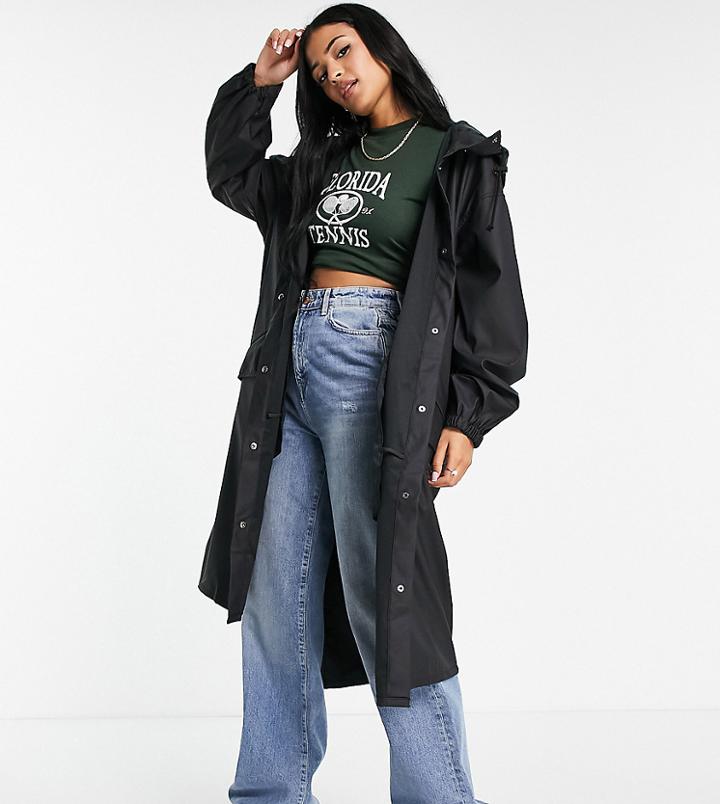 Asos Design Tall Rubberized Midi Rain Coat In Black