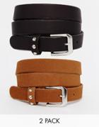 Asos Leather 2 Pack Studded Keeper Belts - Black And Tan