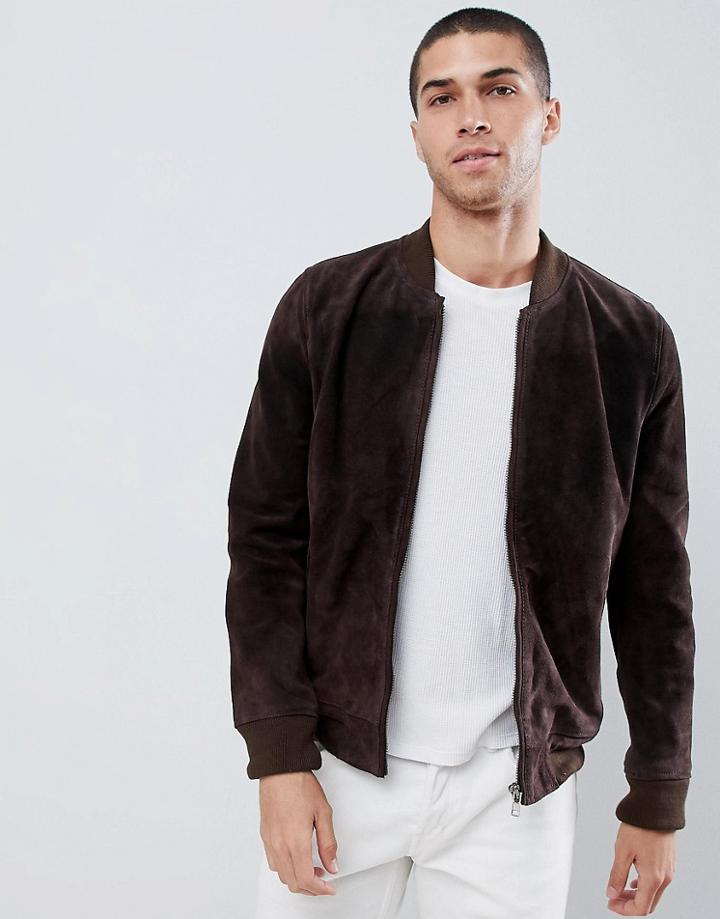 Bellfield Suede Bomber Jacket - Brown