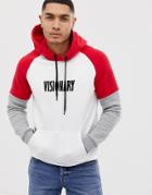 Bershka Color Block Hoodie With Chest Print - White