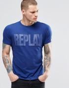 Replay Tonal Logo T-shirt In Blue - Electric Blue