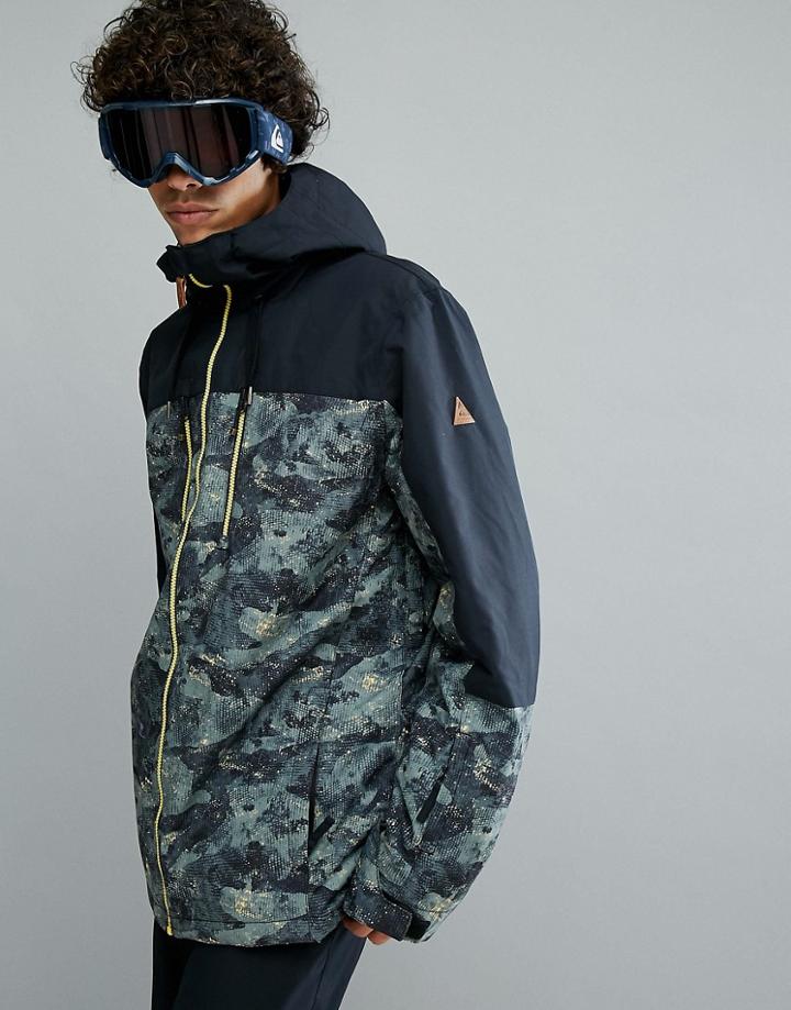 Quiksilver Mission Block Ski Jacket In Anicamo - Black