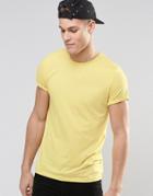 Asos T-shirt With Roll Sleeve In Yellow Marl - Raffia Marl
