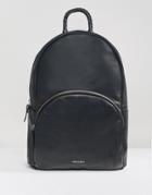 Asos Design Backpack In Leather In Black With Braid Handle And Foil Logo - Black