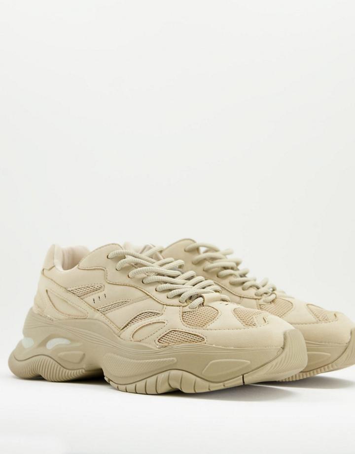 Bershka Chunky Sneakers In Sand-neutral