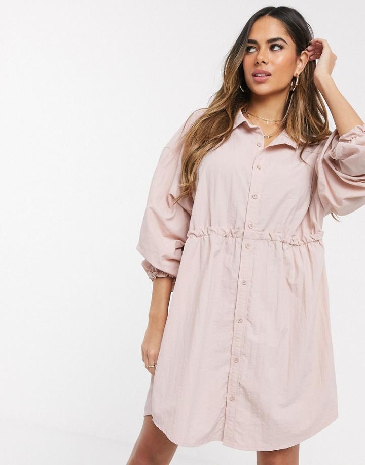 Missguided Gathered Waist Shirt Dress-pink