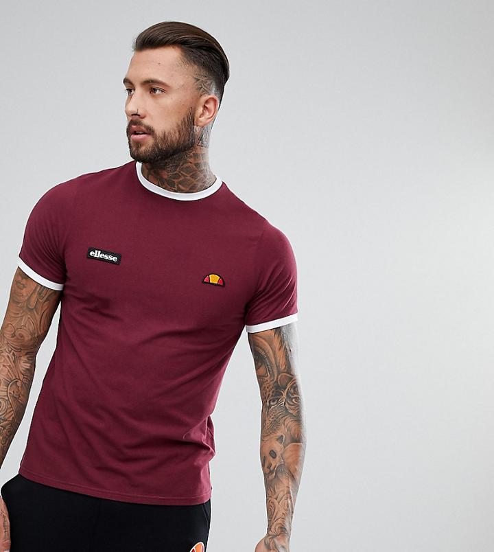 Ellesse Ringer T-shirt With Small Logo In Burgundy - Red