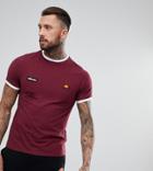 Ellesse Ringer T-shirt With Small Logo In Burgundy - Red
