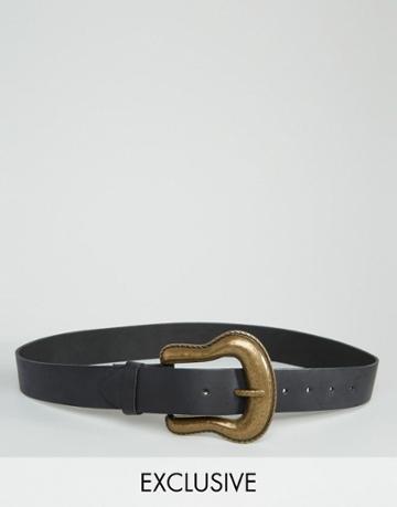Retro Luxe London Western Buckle Waist Belt - Black