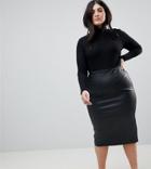 Asos Design Curve Sculpt Me Leather Look Midi Skirt - Black