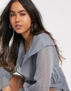 River Island Dobby Mesh Ruffle Romper In Gray-grey