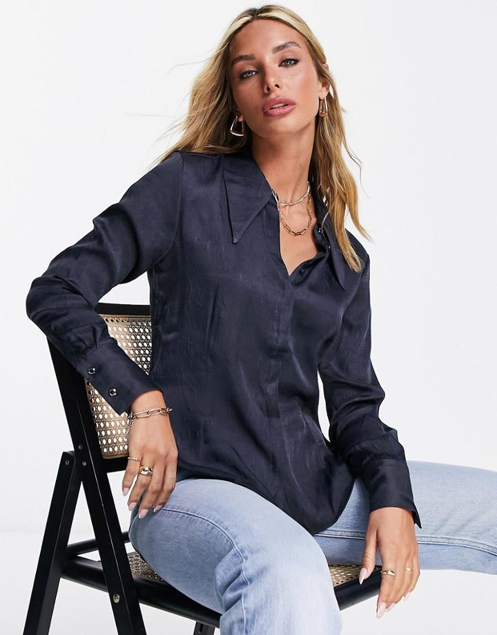 Mango Satin Button Front Shirt In Black