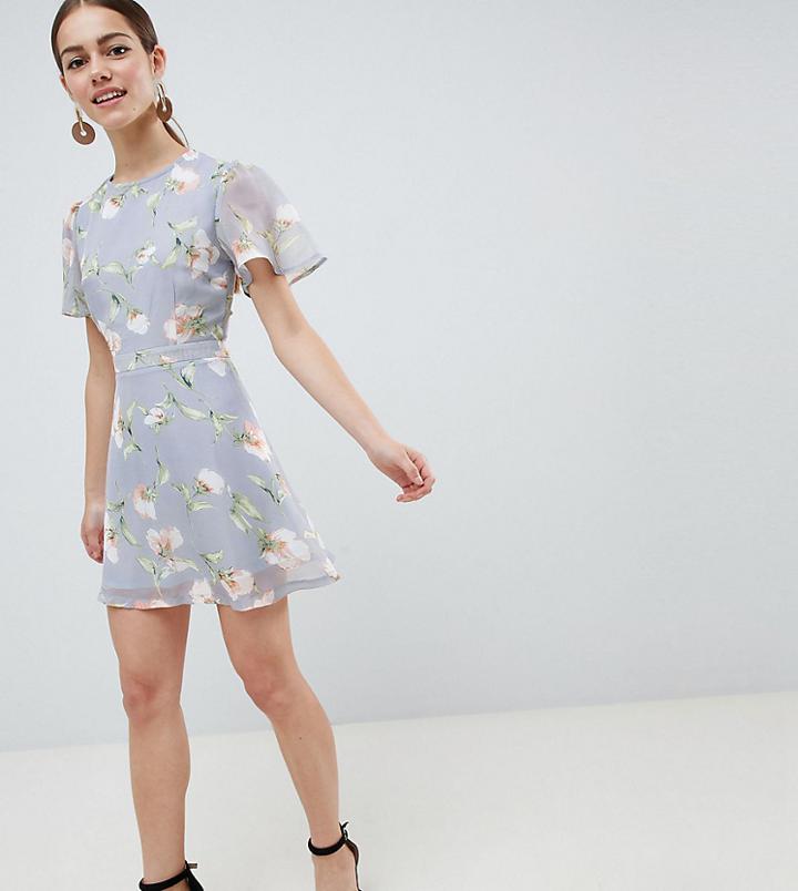Missguided Petite Chiffon Floral Mini Dress - Blue