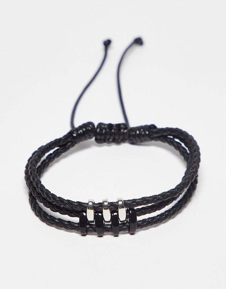 Topman Black Bracelet With Leather Clasp