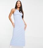 Asos Design Tall Knitted Midi Dress With Halter Neck In Light Blue-blues