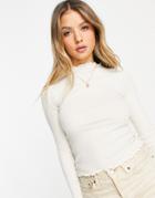 Monki Organic Cotton Long Sleeve Top In Beige-neutral