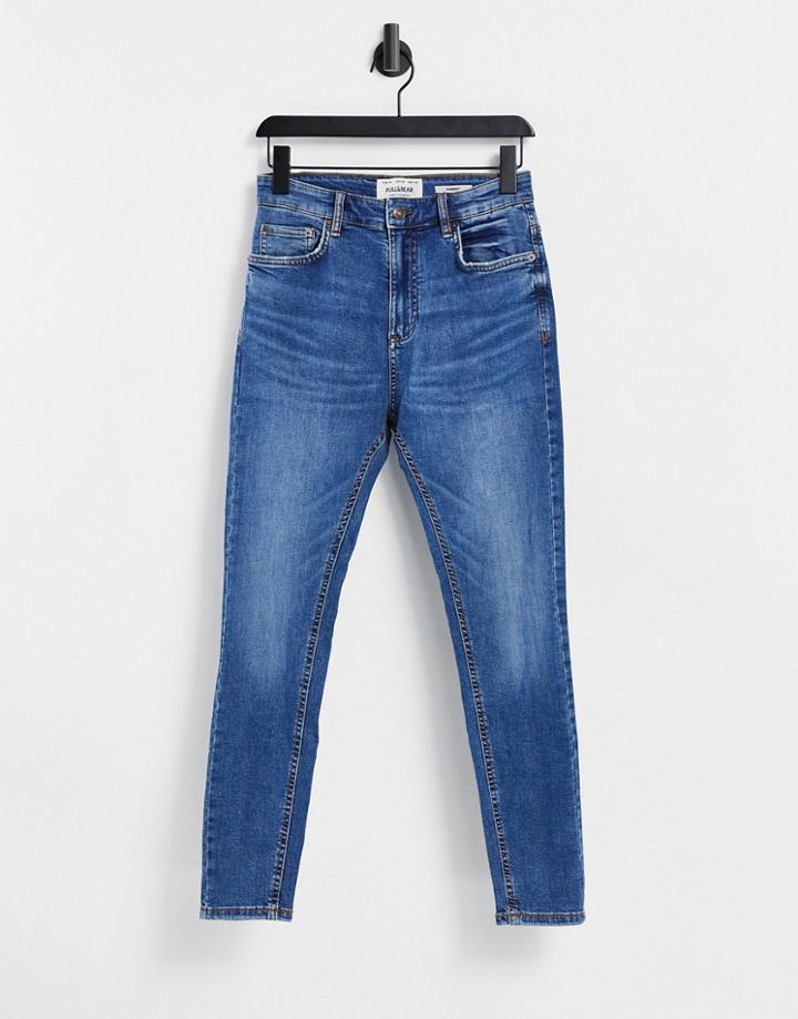 Pull & Bear Carrot Jeans In Mid Wash Blue-blues