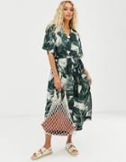 Weekday Brushstroke Print Shirt Dress In Green-multi