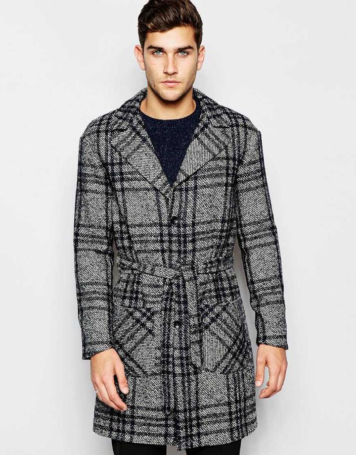 Sisley Wool-blend Check Overcoat - Blue