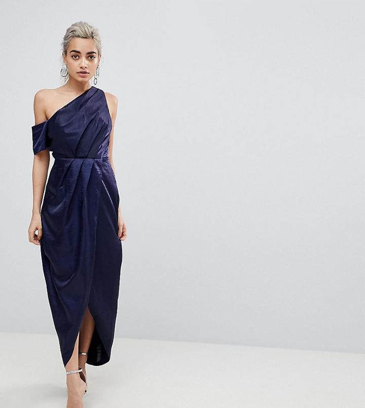 Asos Petite Hammered Satin Pencil Maxi Dress - Navy