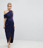 Asos Petite Hammered Satin Pencil Maxi Dress - Navy