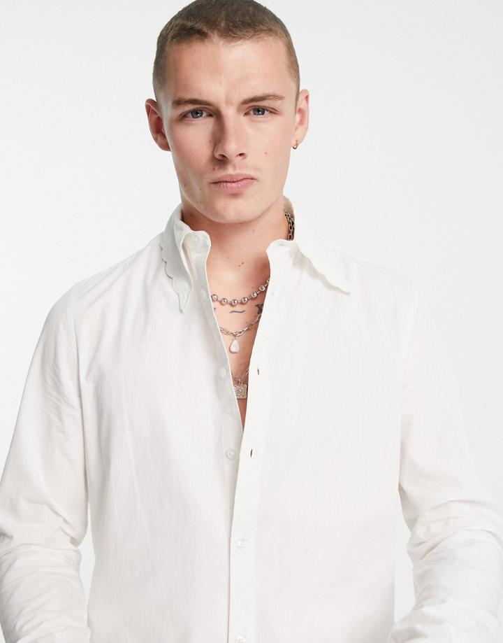 Asos Design Shirt With Oversized Scalloped Collar-white