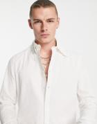 Asos Design Shirt With Oversized Scalloped Collar-white