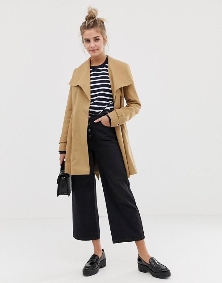 Asos Design Skater Coat With Tie Belt-stone
