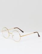 7x Round Clear Lens Glasses - Gold