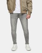 Topman Organic Cotton Blend Spray On Jeans In Gray-grey