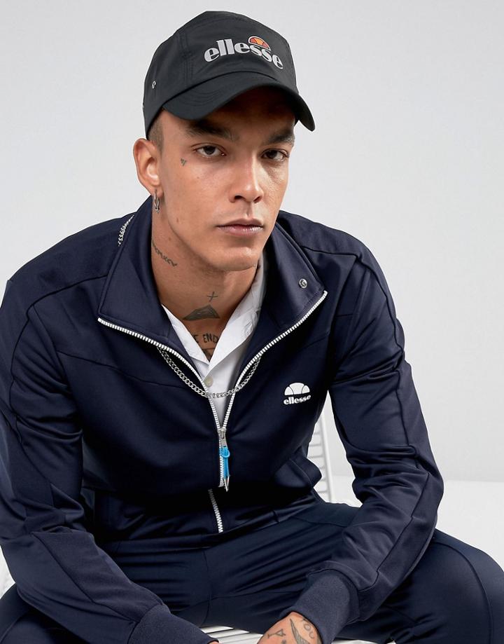 Ellesse Sport 5 Panel Cap With Reflective Logo In Black - Black