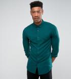 Asos Tall Skinny Viscose Shirt In Green - Green