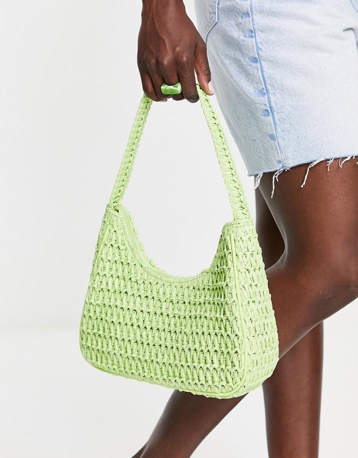 Monki Crochet Shoulder Bag In Lime Green