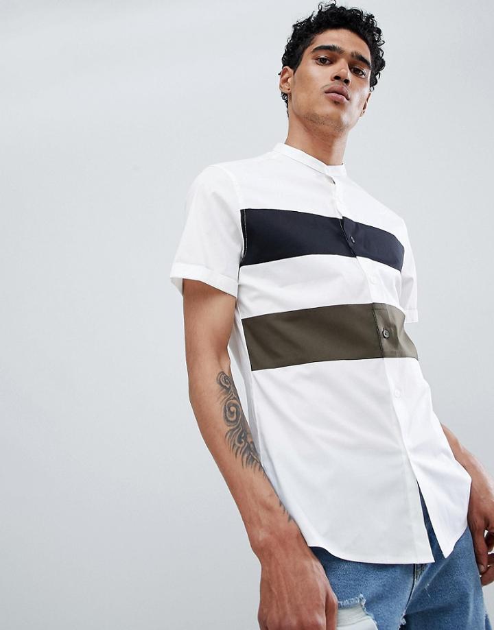 Asos Design Skinny Shirt With Cut And Sew Panels - Black