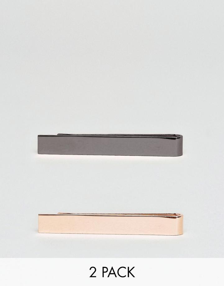 Asos 2 Pack Tie Bars In Rose Gold And Gunmetal - Multi