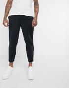 Asos Design Smart Tapered Sweatpants In Navy Scuba With Fixed Hem
