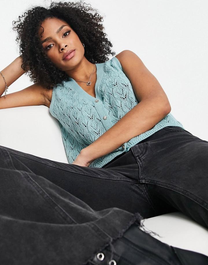 Jdy Pointelle Knit Vest In Pale Blue