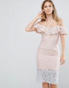 Little Mistress Color Block Lace Dress With Frill Overlay - Pink