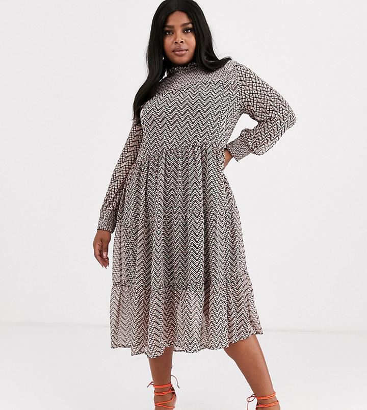 Simply Be Tiered Smock Dress With Zig Zag Chevron Print-multi