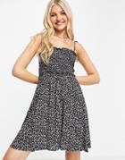 Qed London Tie Cami Strap Mini Dress In Floral Print-multi